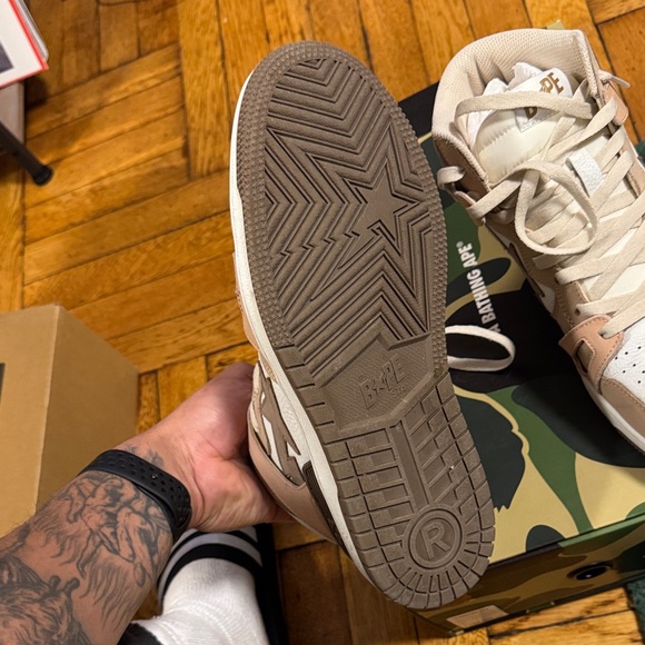 BAPE Tan and White Sneakers BAPESTA